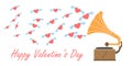 Winged hearts and gramophone concept. valentines day vector illustration Royalty Free Stock Photo