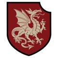 Winged heraldic dragon and heraldic shield