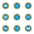 Winged insect icons set, flat style