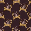 Winged leopard cat boho naive funky handdrawn style art