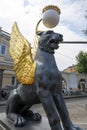 Winged lion on Bank Bridge in St. Petersburg