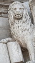 Winged lion with a Bible and a priest at Basilica San Marco in Venice, Italy, summer time, details, closeup Royalty Free Stock Photo