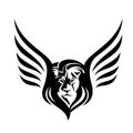 Winged lion head simple black and white vector design Royalty Free Stock Photo