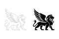 Winged Lion Silhouette. Fully editable Flat and Outline. Royalty Free Stock Photo