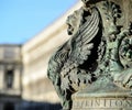 Winged lion statue architectural fragment from Venice. Detail of winged lion in flag mast on Piazza San Marco, Venice, Italy Royalty Free Stock Photo