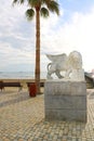 Winged Lion of Venice monument on waterfront in Larnaca, Cyprus