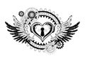Winged mechanical heart on white background Royalty Free Stock Photo