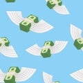 Winged money seamless pattern. Cash in blue sky Royalty Free Stock Photo