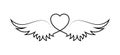 Winged nubes. Winged heart line icon. Heart with wings black line icon isolated on white background. Love and romance concept.