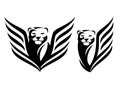 Winged panther head simple black and white vector design set Royalty Free Stock Photo