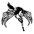 Winged pegasus horse black and white vector design Royalty Free Stock Photo