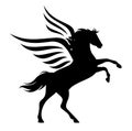 Winged pegasus horse black and white vector silhouette design Royalty Free Stock Photo