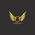 winged shield gold logo design symbol  illustration- Royalty Free Stock Photo