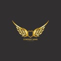 winged shield gold logo design symbol  illustration- Royalty Free Stock Photo