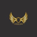 winged shield gold logo design symbol  illustration- Royalty Free Stock Photo