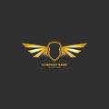 winged shield gold logo design symbol  illustration- Royalty Free Stock Photo