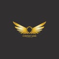 winged shield gold logo design symbol  illustration- Royalty Free Stock Photo