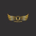 winged shield gold logo design symbol vector illustration-vector Royalty Free Stock Photo