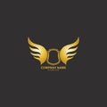 winged shield gold logo design symbol vector illustration-vector Royalty Free Stock Photo