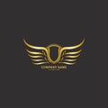 winged shield gold logo design symbol vector illustration-vector Royalty Free Stock Photo