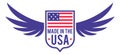 Winged shield label with american flag. Made in Usa emblem