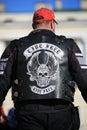 Winged skull. Applique on biker vest. Back view Royalty Free Stock Photo