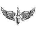 Winged spark plug, car service logo or emblem,  engine sign Royalty Free Stock Photo
