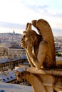 Norte dame gargoyle looking out over Paris at sunset Royalty Free Stock Photo