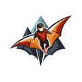 Winged Superhero over Mountain Peaks Logo Template Design Royalty Free Stock Photo