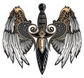 Winged sword. Tattoo sword vector illustration