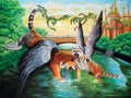 Winged tigers. Fantasy. Oil on canvas. Beautiful picture.