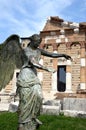 The Winged Victory statue ideally displayed in front of the remains of the Roman Forum in Brescia, Italy Royalty Free Stock Photo