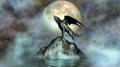 Winged wolf howling moonlit rock fantasy art Royalty Free Stock Photo