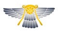 Winged solar disk of god Ashur, a sun emblem with wings and symbol