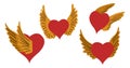 Winging Hearts. Valentine day collection. Hand drawn cartoon cute flying heart elements in retro vintage style. Angel