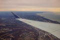 Winglet in graduated dark blue sky with a view of big city below in Cleveland Ohio Royalty Free Stock Photo