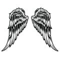 Wings Bird feather Black & White Tattoo Vector Royalty Free Stock Photo
