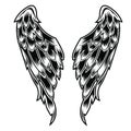 Wings Bird feather Black & White Tattoo Vector Royalty Free Stock Photo