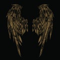 Wings Bird feather Gold Vintage on black background Vector Royalty Free Stock Photo