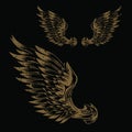 Wings Bird feather Gold Vintage on black background Vector Royalty Free Stock Photo