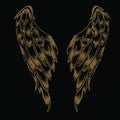 Wings Bird feather Gold Vintage on black background Vector Royalty Free Stock Photo