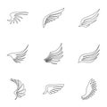 Wings of bird icons set, outline style Royalty Free Stock Photo