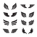 Wings black icons vector set. Minimalistic design.