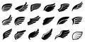 Wings Black Silhouettes Icons Set Isolated On White Background. Birds Or Angel Emblem Design Elements Tattoo Or Insignia Royalty Free Stock Photo