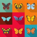 Wings of a butterfly icons set, flat style Royalty Free Stock Photo