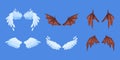 Wings of demon and angel. Dragon, bat, dove or vampire wing pairs