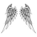 Wings Drawn in engraving Style Tattoo