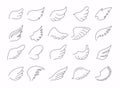 Wings icon sketch collection. Stylized bird wings