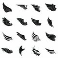 Wings icons set, black simple style Royalty Free Stock Photo