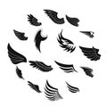 Wings icons set, black simple style Royalty Free Stock Photo